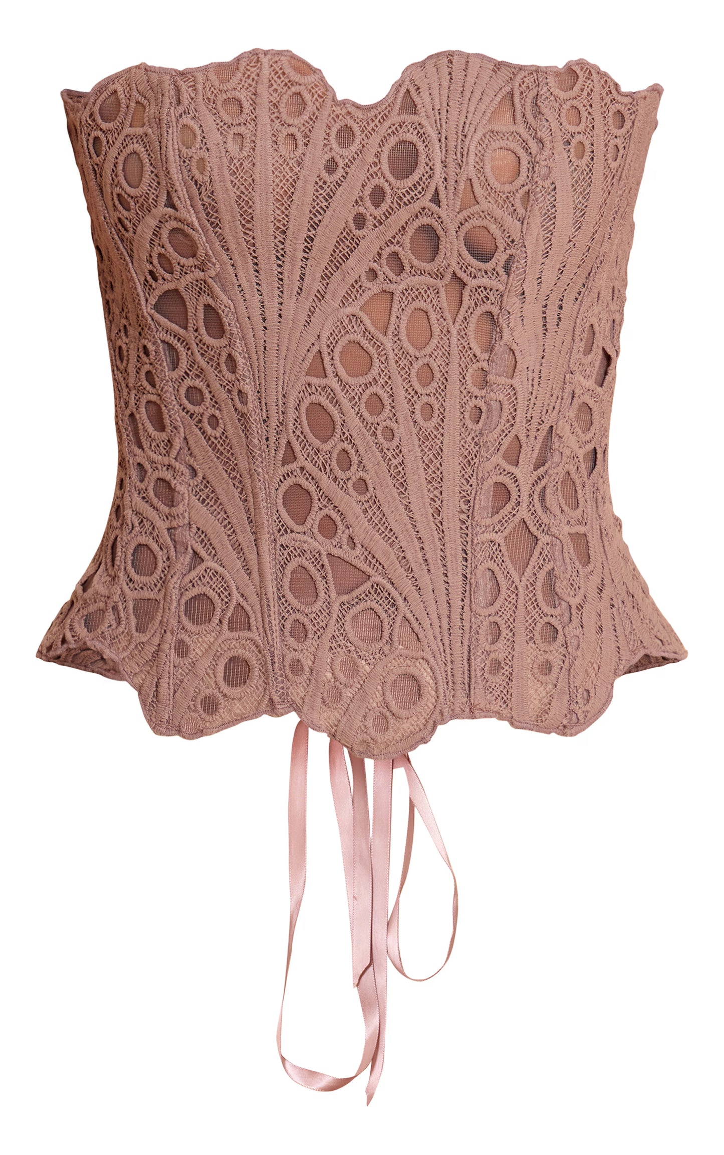 Mushroom Textured Sheer Floral Lace Corset