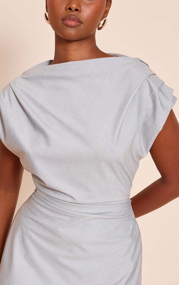 Blue Woven Tailored Boxy Cinched Waist Mini Dress