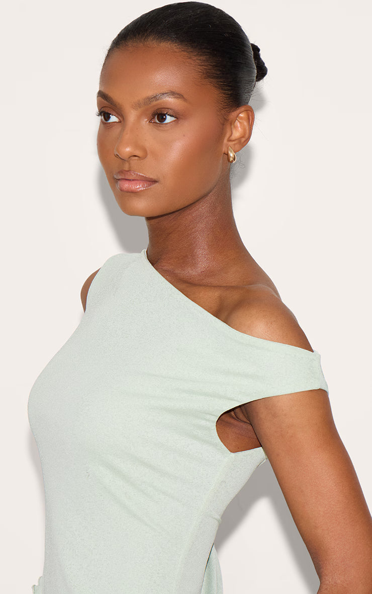Sage Green Burnout Mesh Asymmetric Long Top