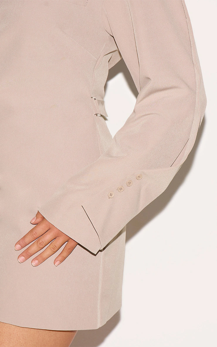 Shape Beige Woven Cinched Adjustable Waist Blazer