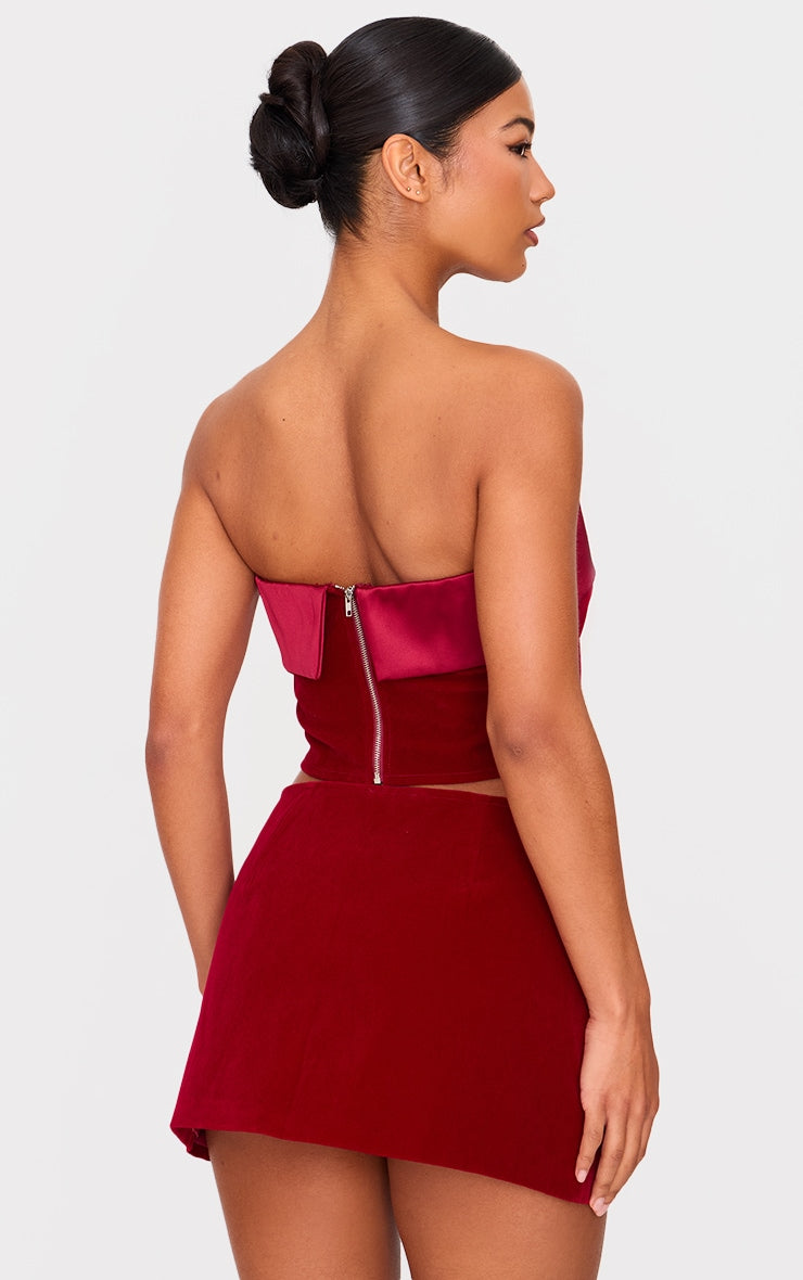 Burgundy Velvet Satin Foldover Long Top