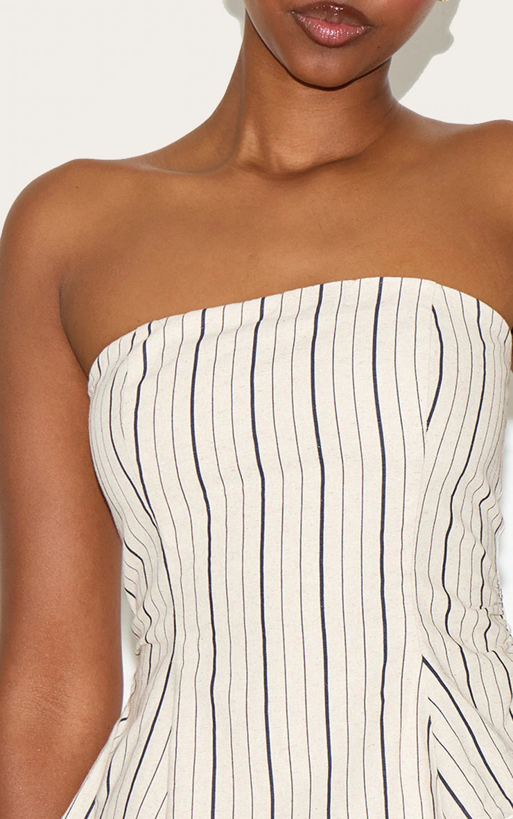 Sand Striped Linen-Blend Peplum Bandeau Top