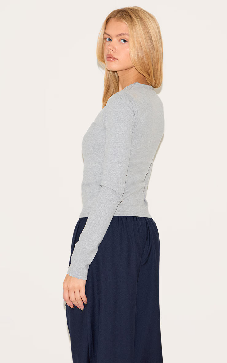 Ash Grey Premium Cotton Fitted Long Sleeve T-shirt
