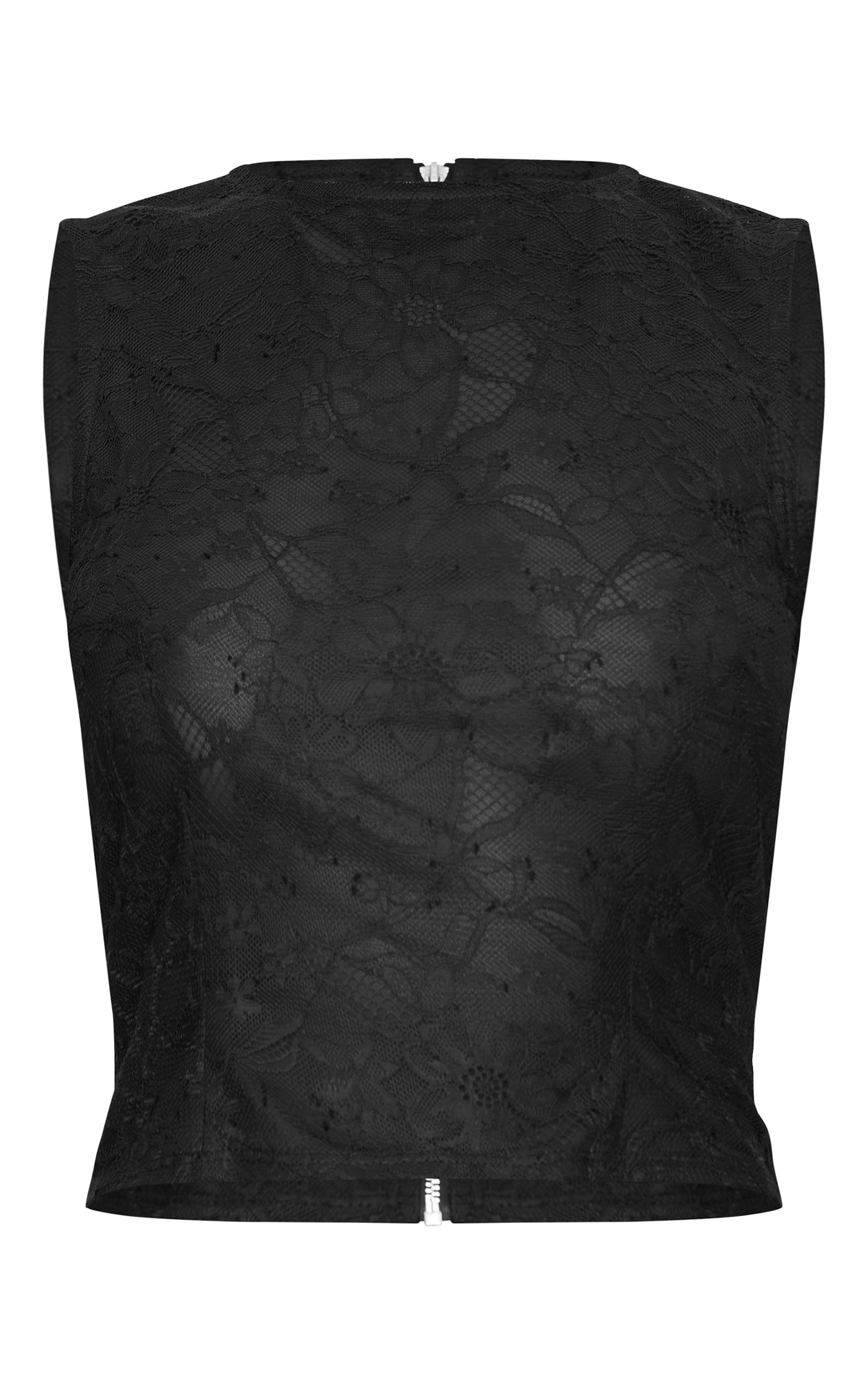 Black Lace Fitted Sleeveless Long Line Top