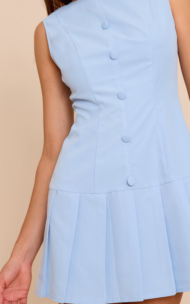 Baby Blue Button Down Pleated Hem Shift Dress