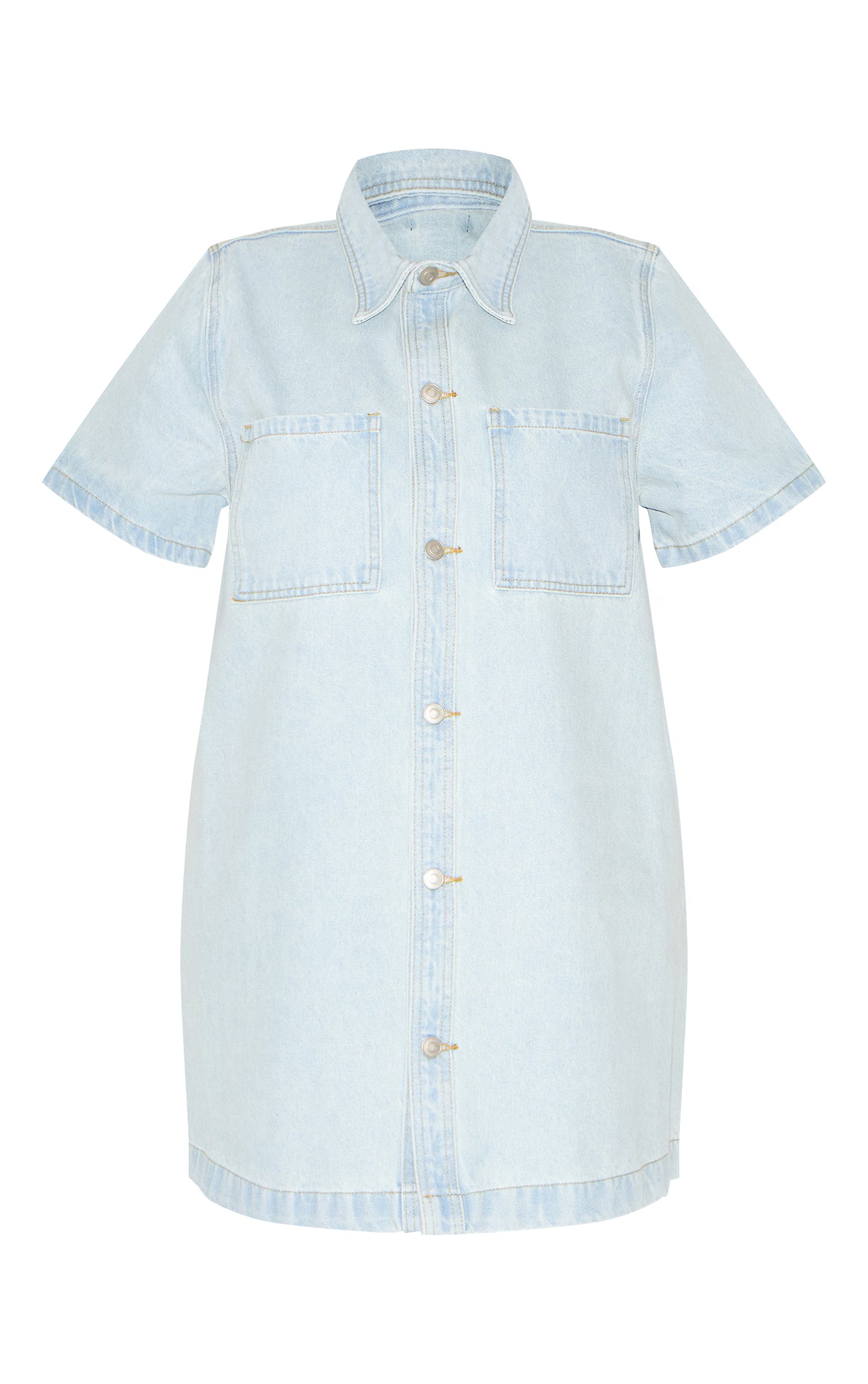 Plus Light Blue Contrast Stitch Denim Shirt Dress