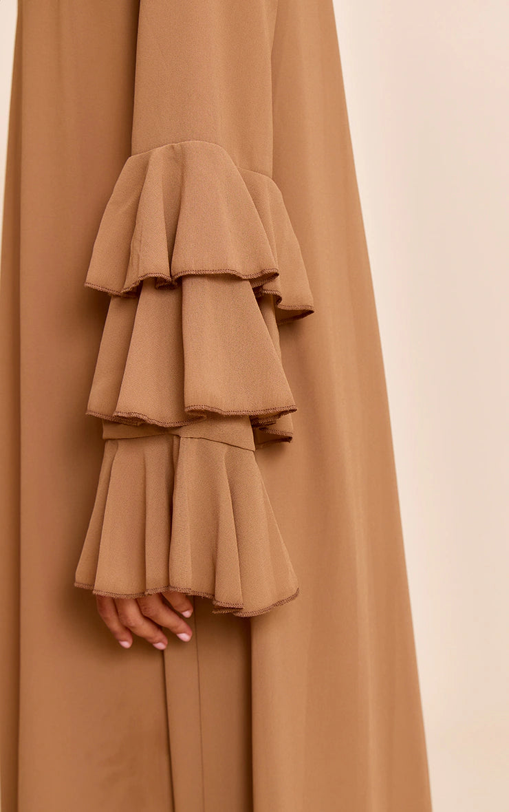 Chocolate Chiffon Frill Sleeve Detail Maxi Dress