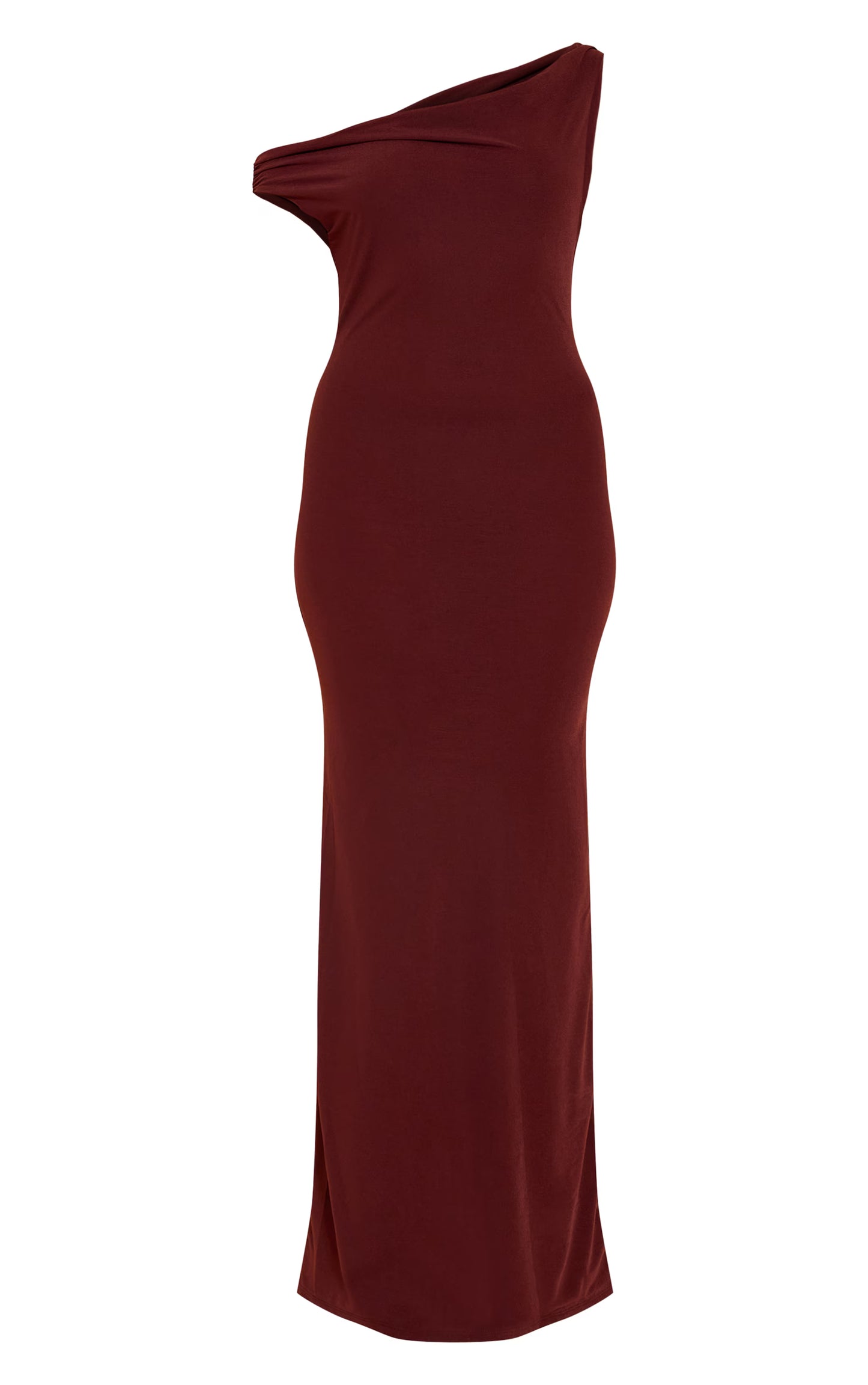 Chocolate Double Layered Chiffon Asymmetric Maxi Dress