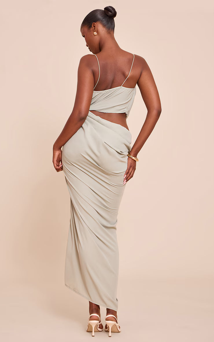 Sage Chiffon Drape Cut Out Midaxi Dress