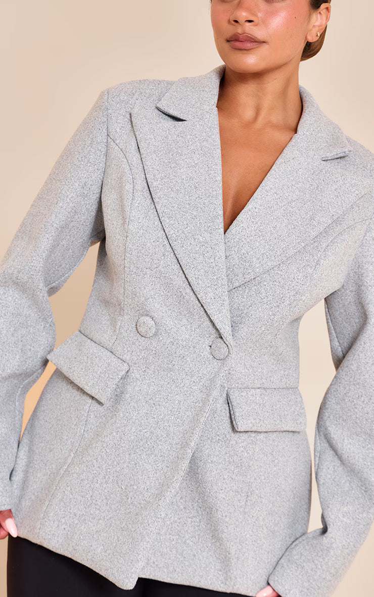 Shape Charcoal Wool Look Cinched Waist Blazer