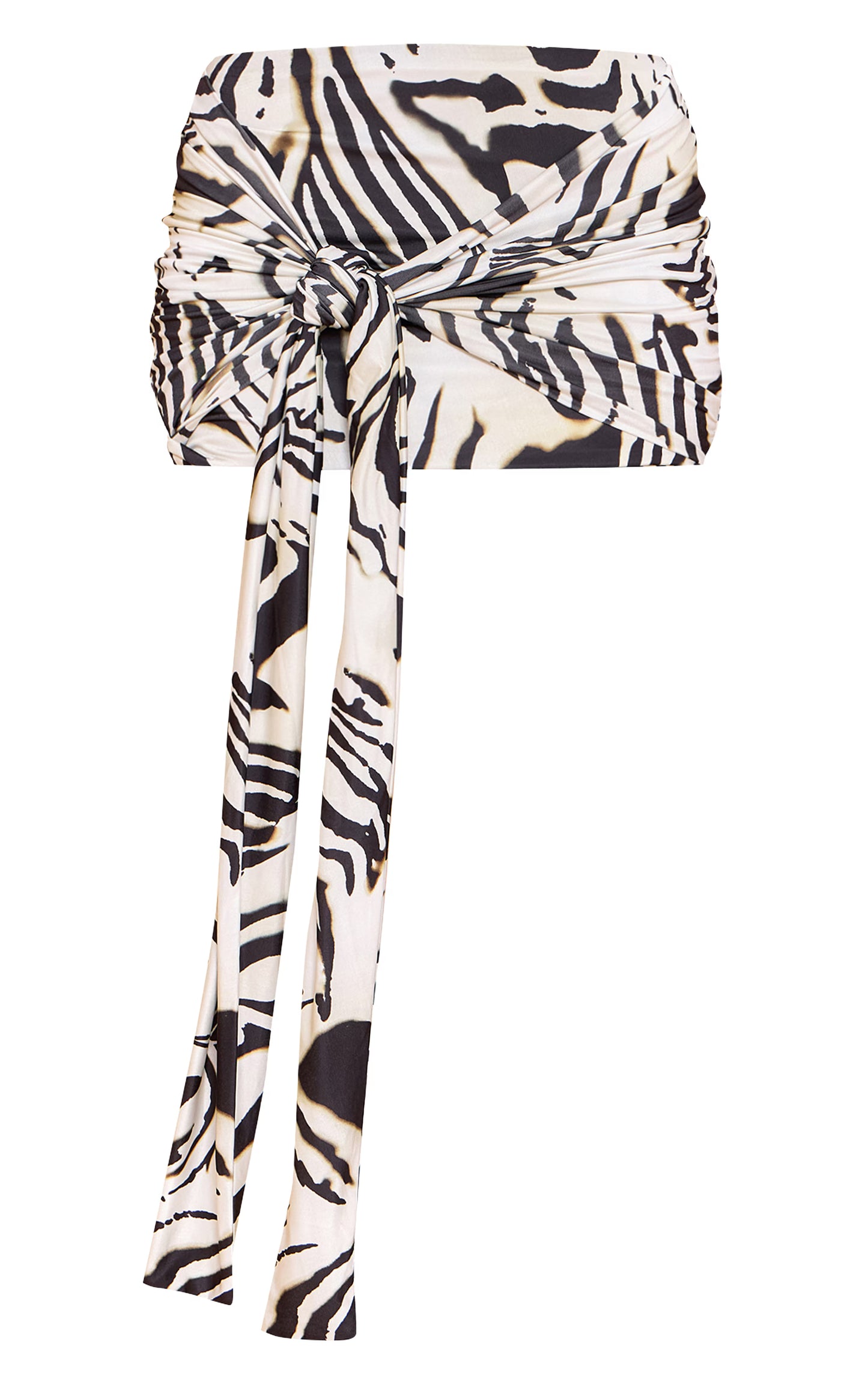 Black Zebra Print Double Layer Slinky Tie Drape Mini Skirt
