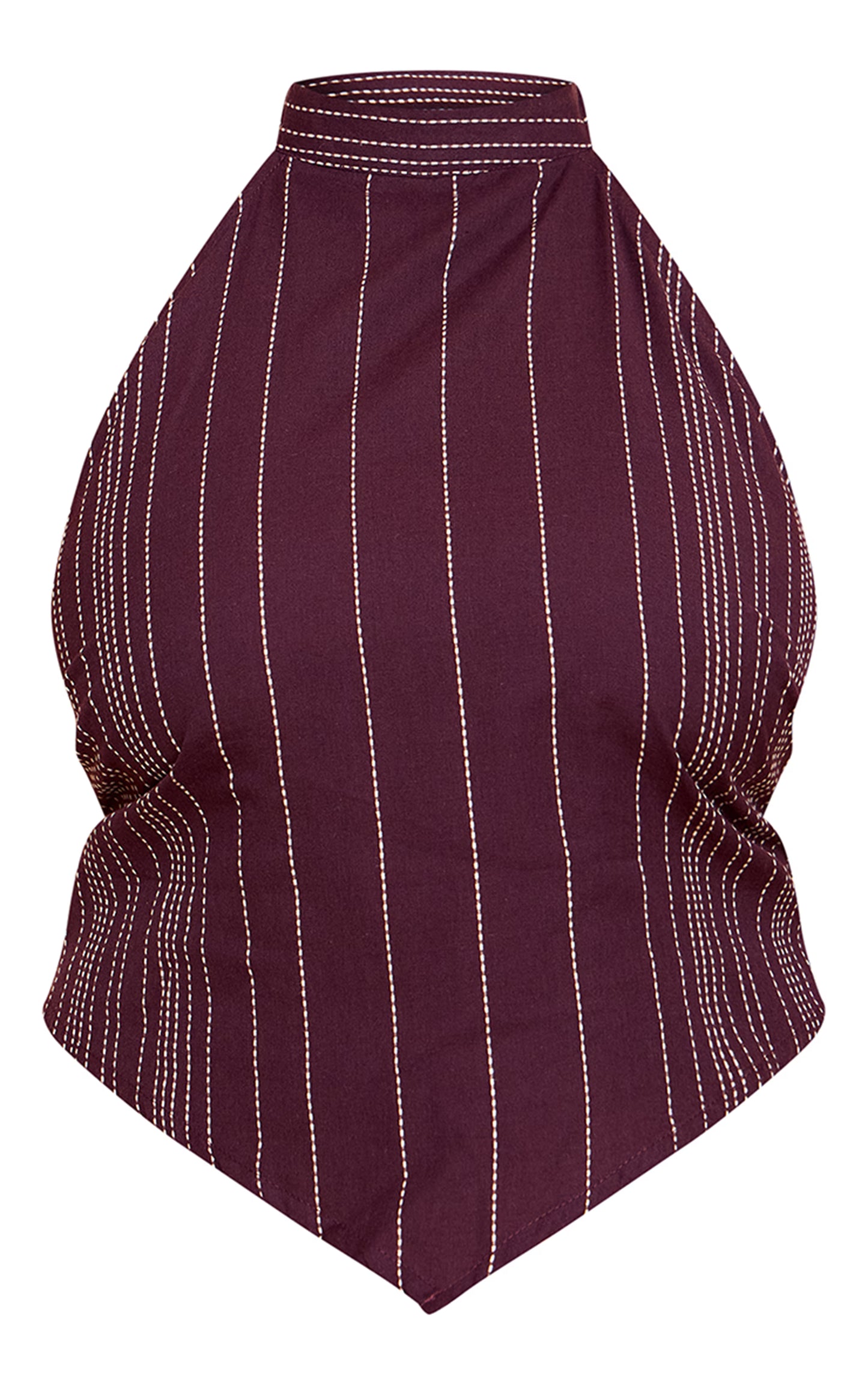 Plus Brown Stripe Embroidered Halterneck Top