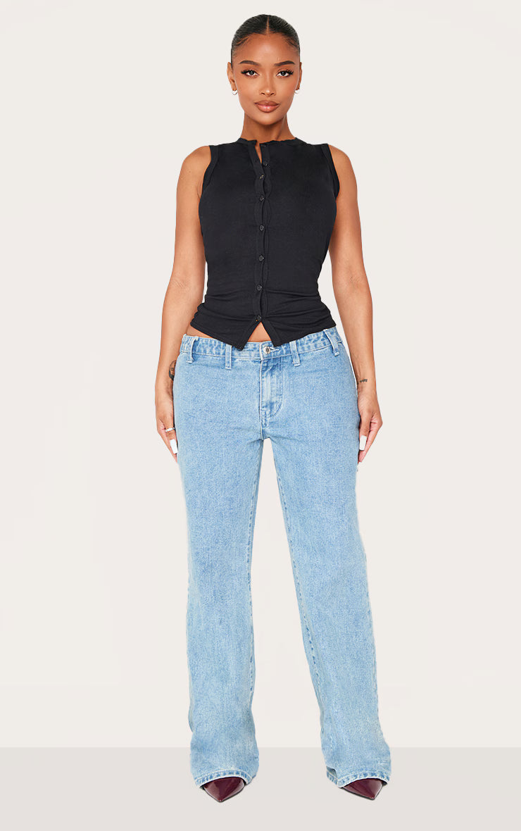 Shape Black Asymmetric Button Front Sleeveless Top