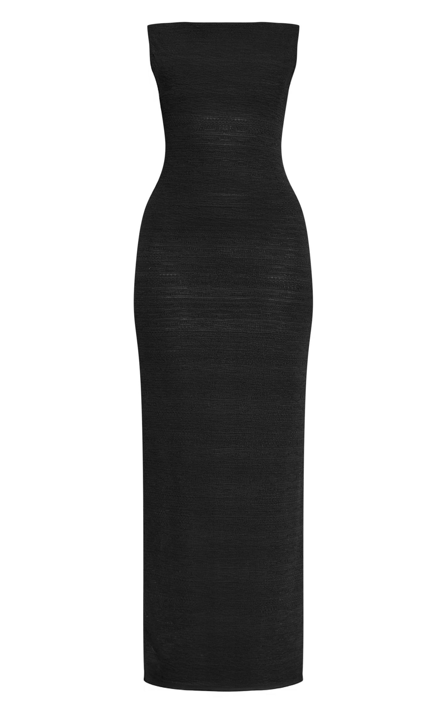 Black Textured Boat Neck Maxi Dress