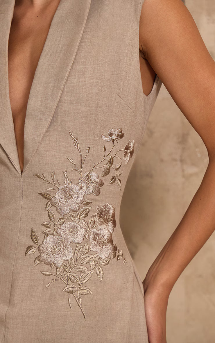 PLT Label Stone Embroidered Sleeveless Corset Detail Blazer Dress
