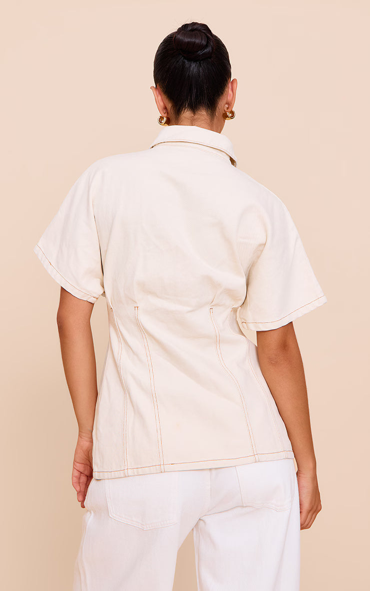 Almond Seam Detail Peplum Denim Shirt