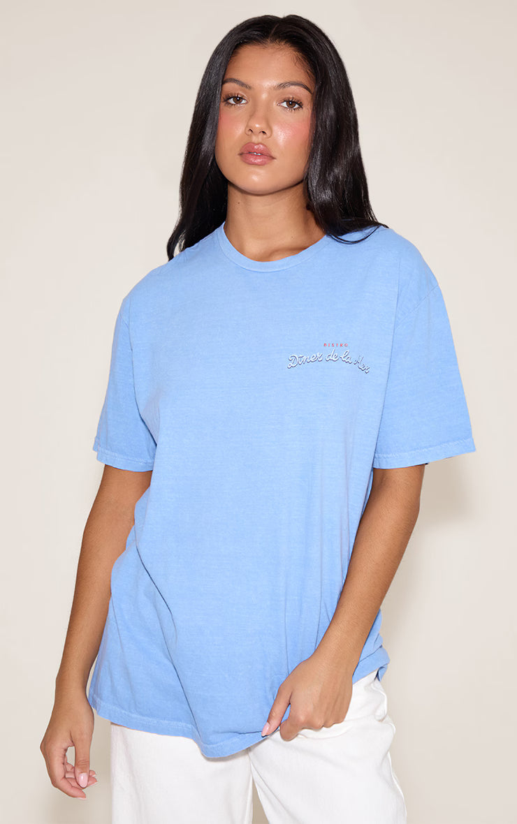 Sky Blue Lobster Graphic Oversized T-shirt