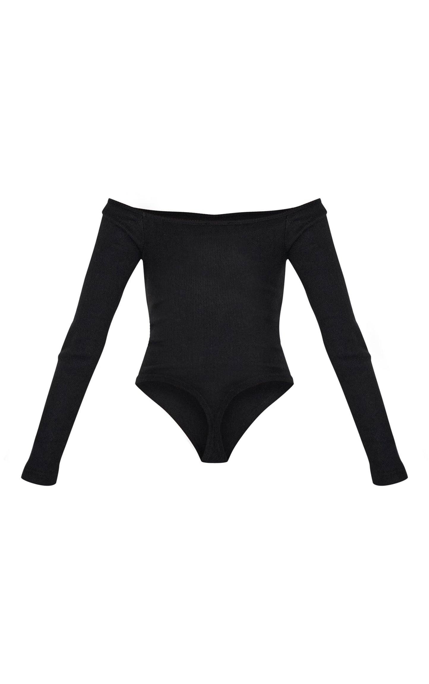 Black Brushed Rib Bardot Long Sleeve Bodysuit