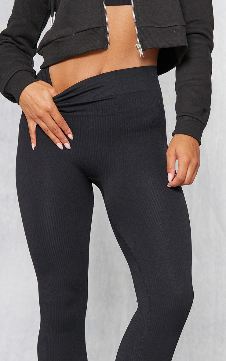 Black Structured Snatched Ribbed Leggings