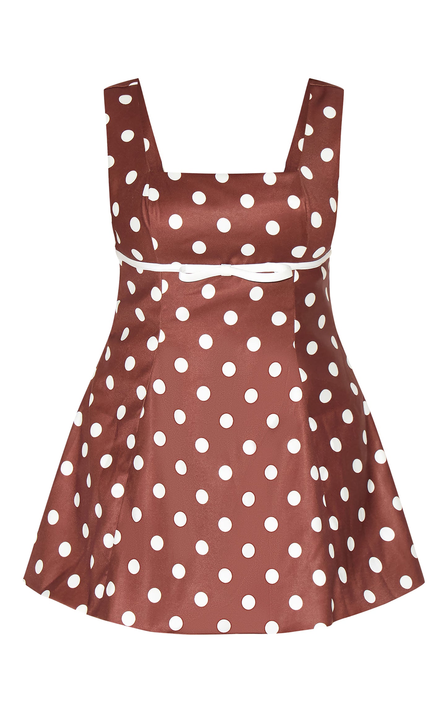 Shape Chocolate Polka Dot Square Neck Bow Detail A-line Mini Dress