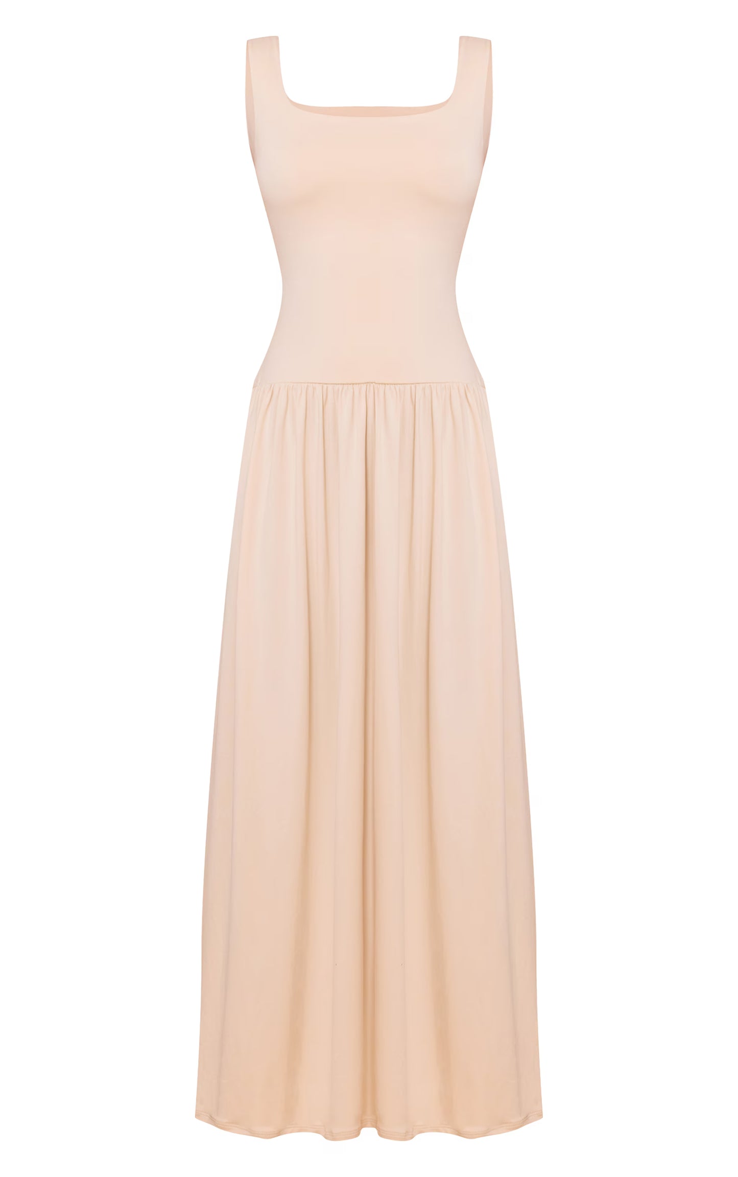 Almond Double Contour Scoop Neck Drop Waist Maxi Dress
