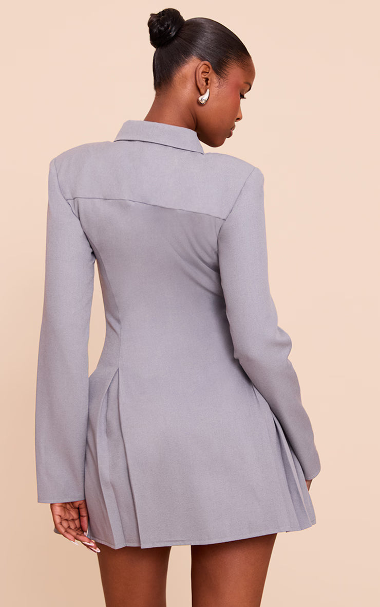Blue Button Up Pleated Shirt Dress