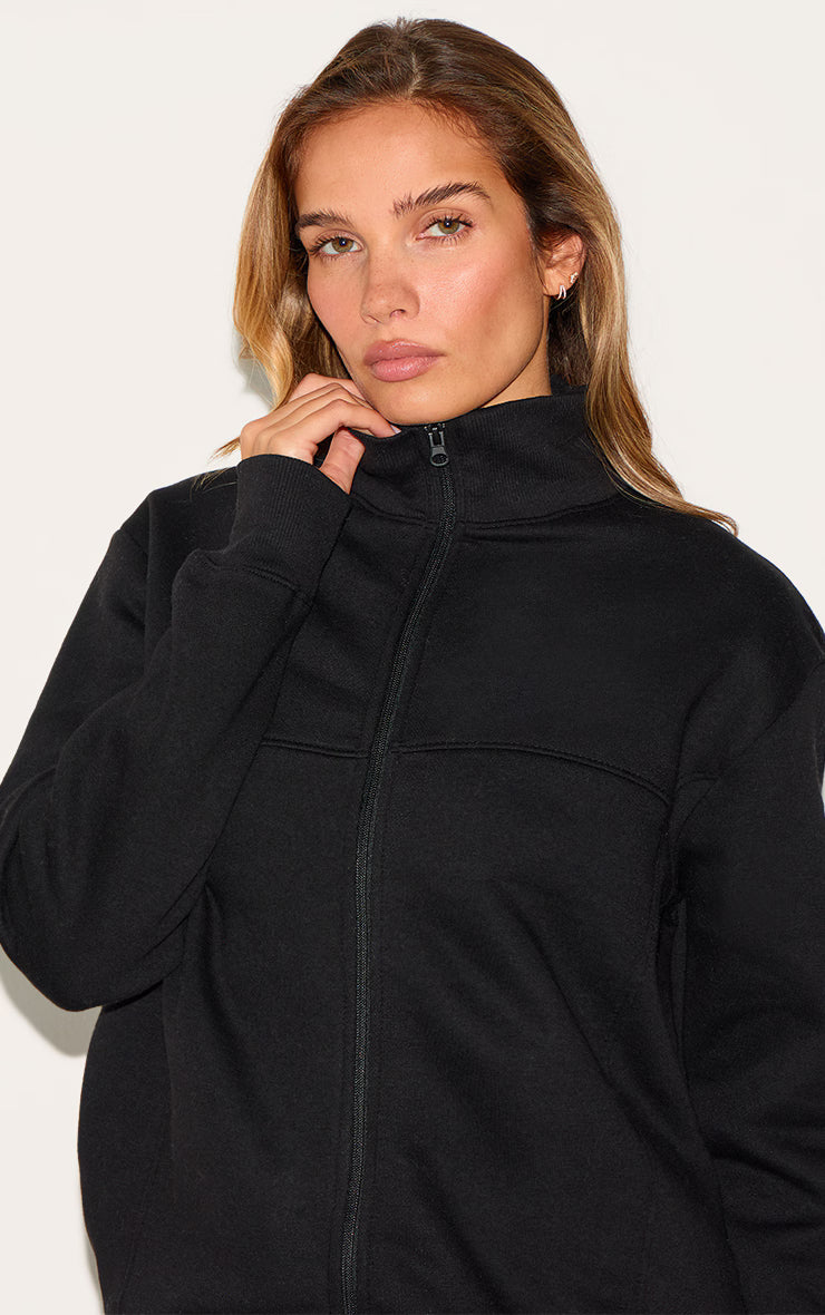 Black Seamed Detail Zip Through Track Top