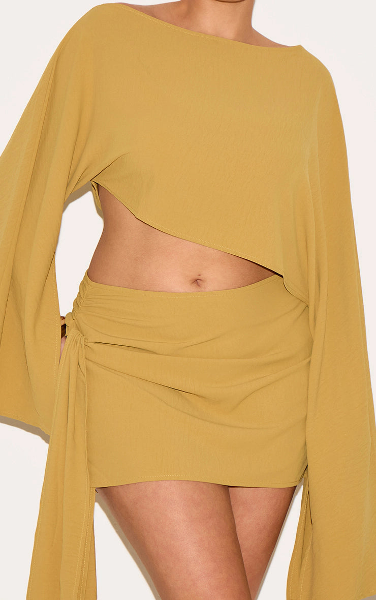 Plus Deep Mustard Floaty Woven Slash Neck Long Sleeve Top