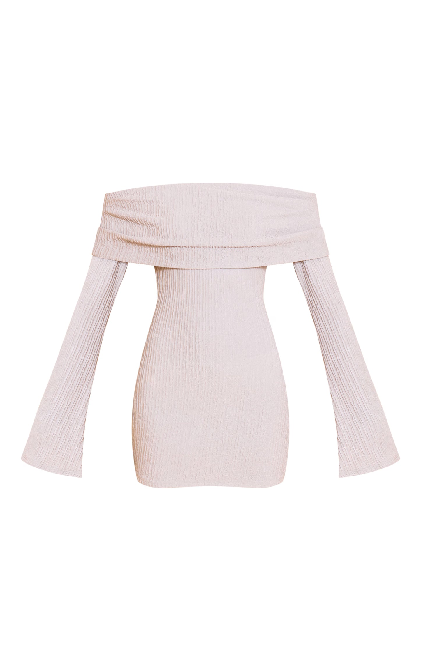 Grey Textured Bardot Long Sleeve Bodycon Dress