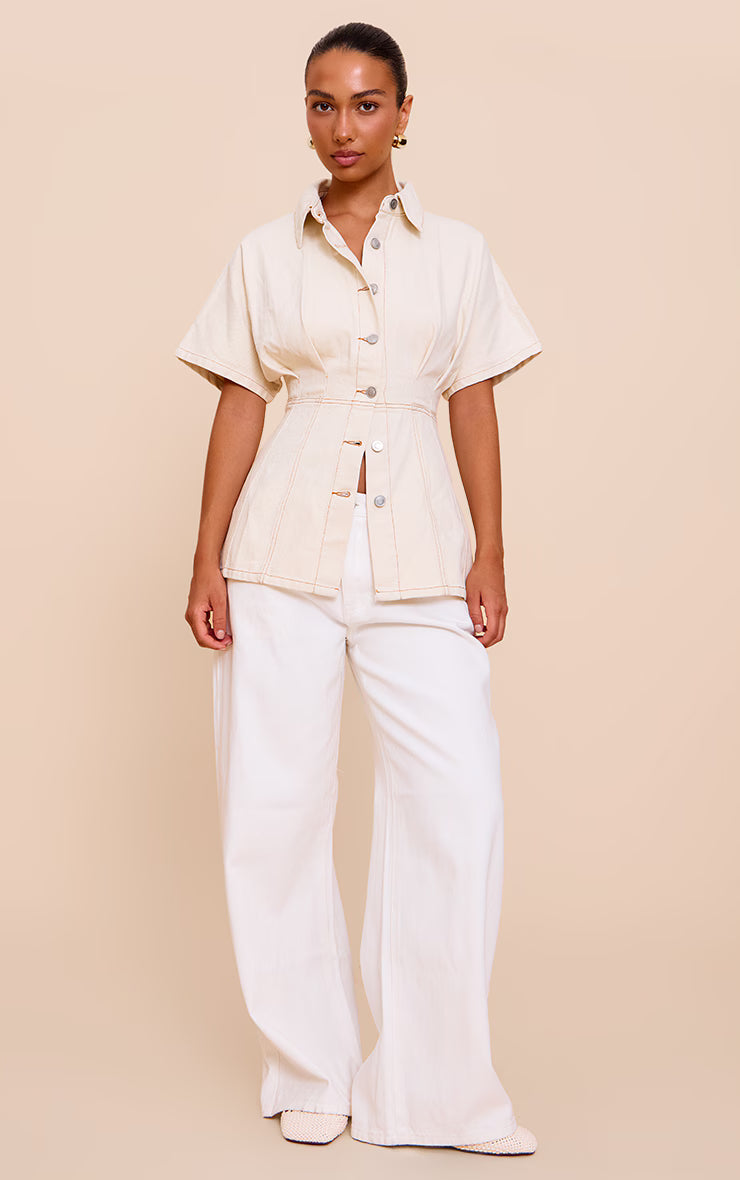 Almond Seam Detail Peplum Denim Shirt