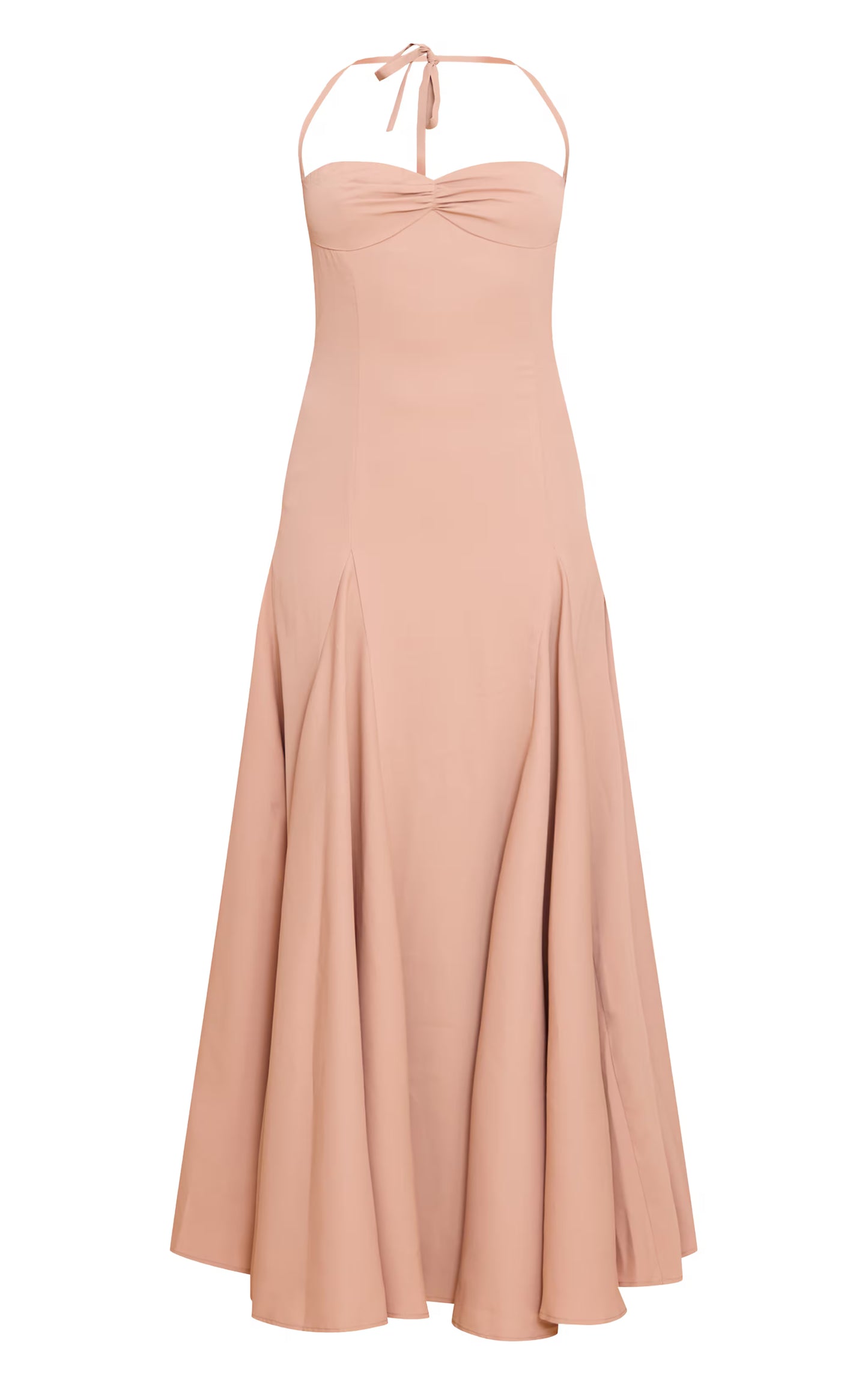 Taupe Woven Halterneck Ruched Bust Detail Maxi Dress