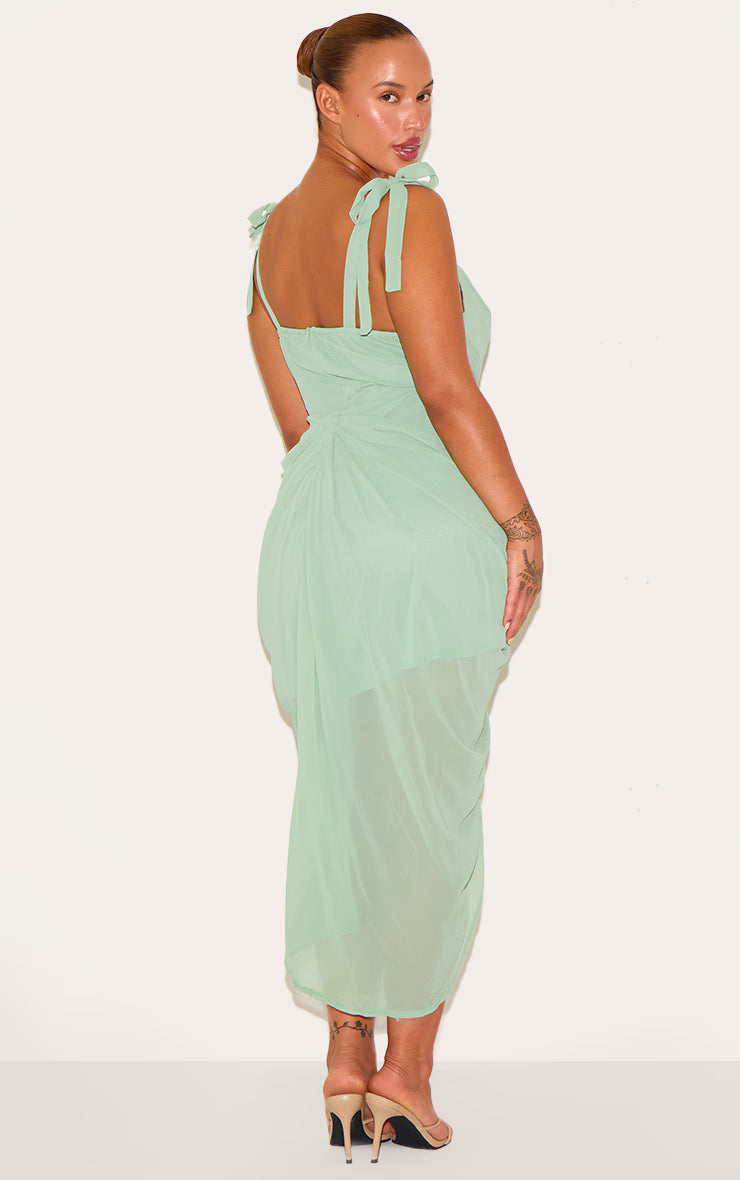 Plus Sage Green Underwire Detail Draped Midi Dress