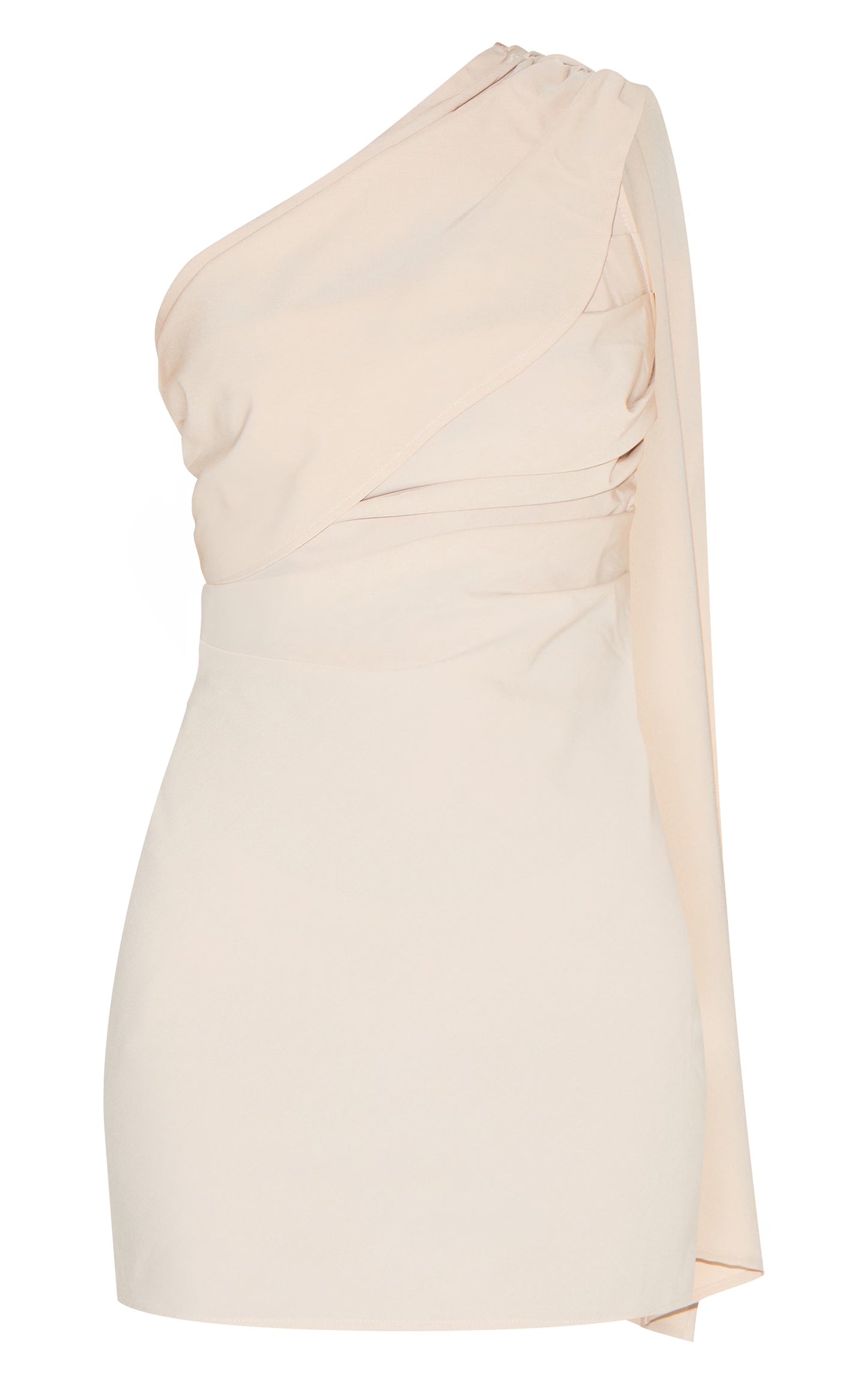 Almond Woven Drape Shoulder Mini Dress