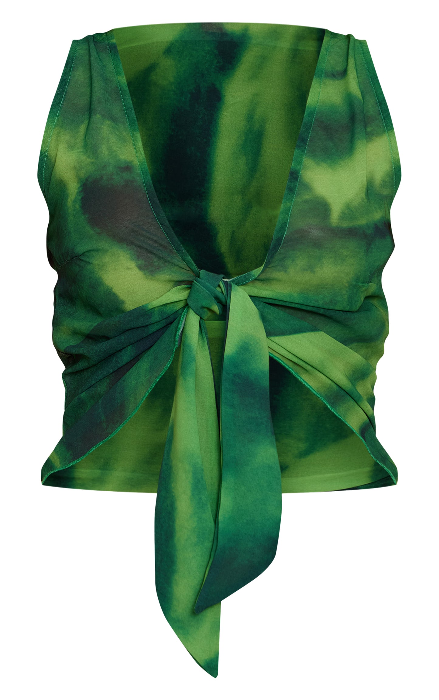 Drape Plunge Front Chiffon Long Top