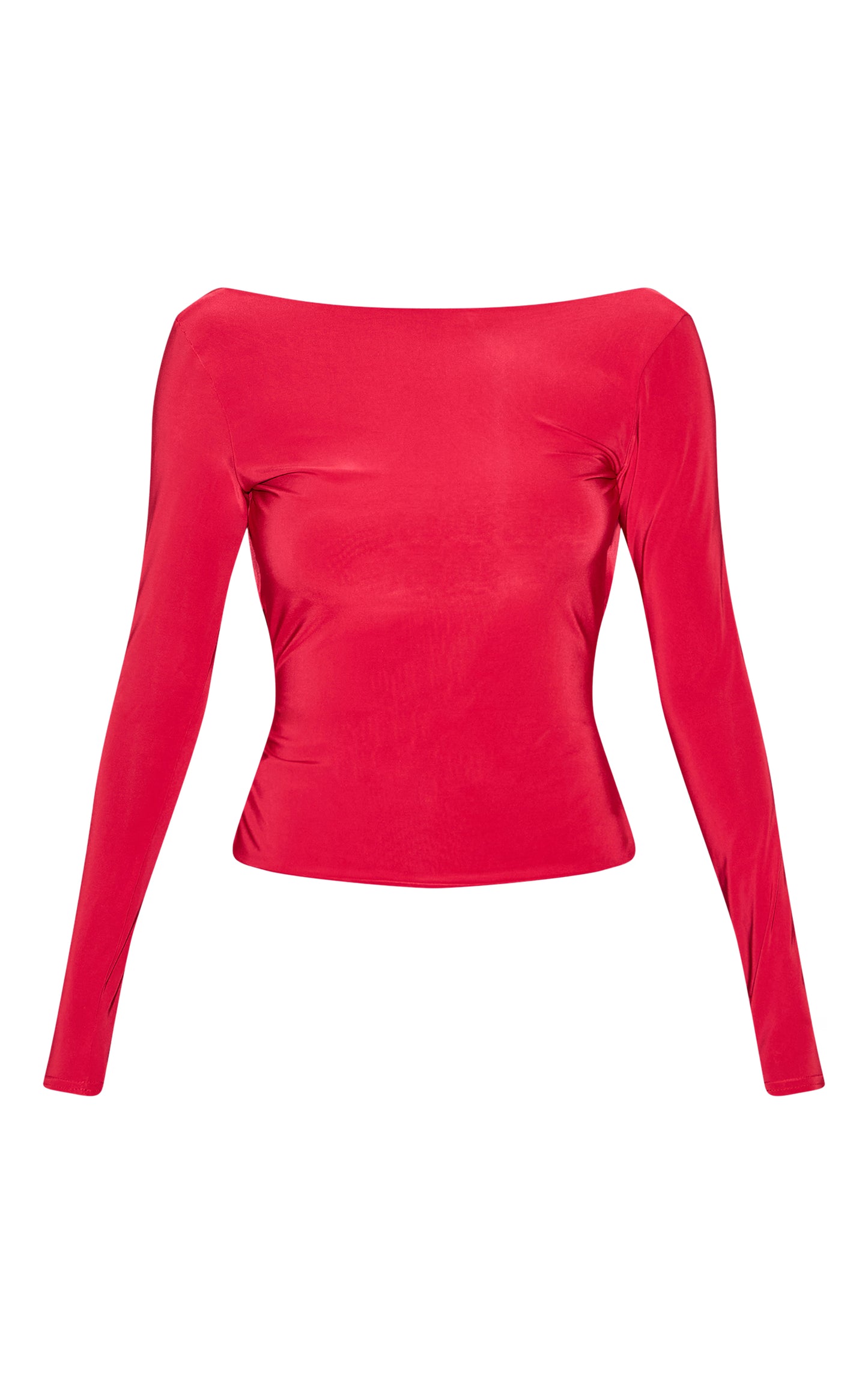 Red Double Layer Slinky Cowl Back Long Sleeve Top