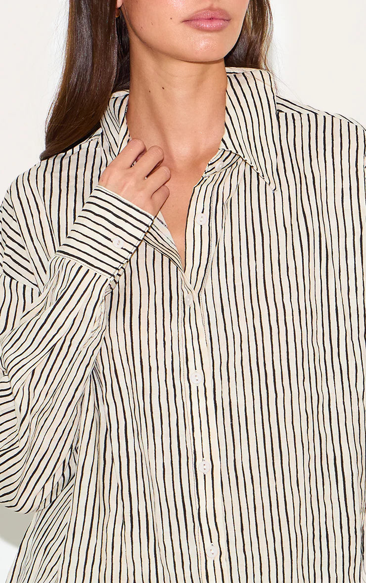 Black Striped Linen Long Sleeve Shirt