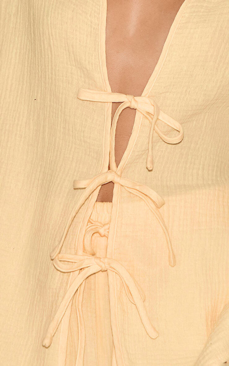 Lemon Textured Cheesecloth Tie Front Shirt