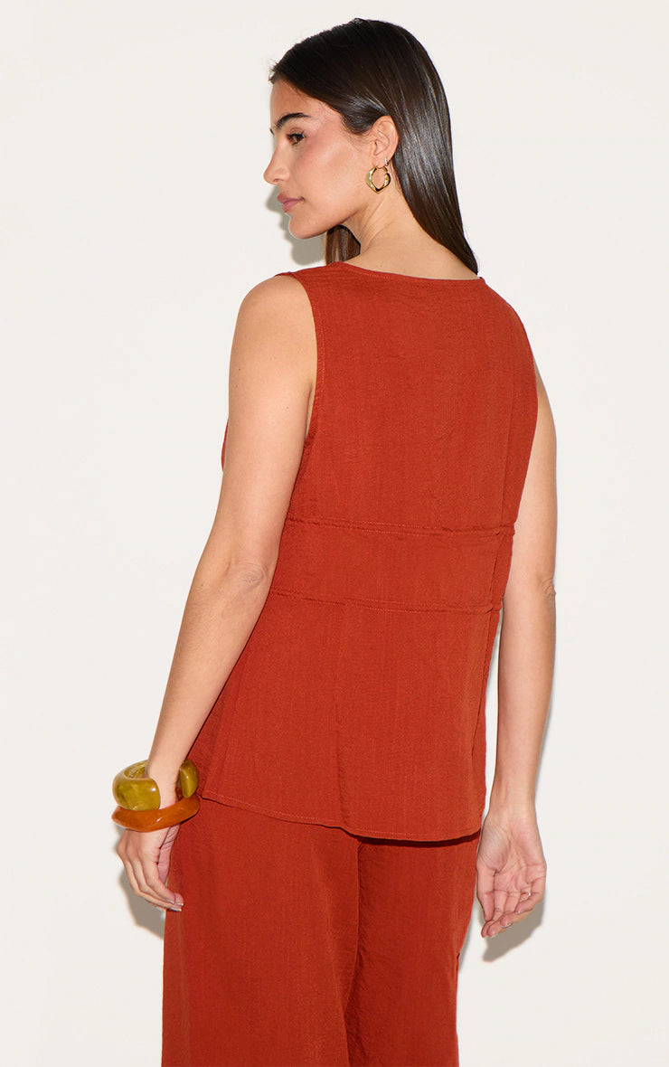 Rust Ruched Side Plunge Top