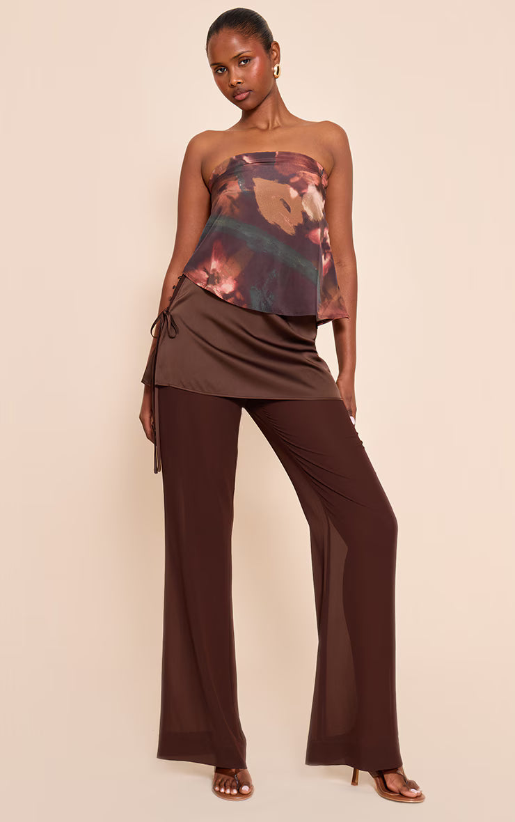 Multi Abstract Print Bandeau Chiffon Top