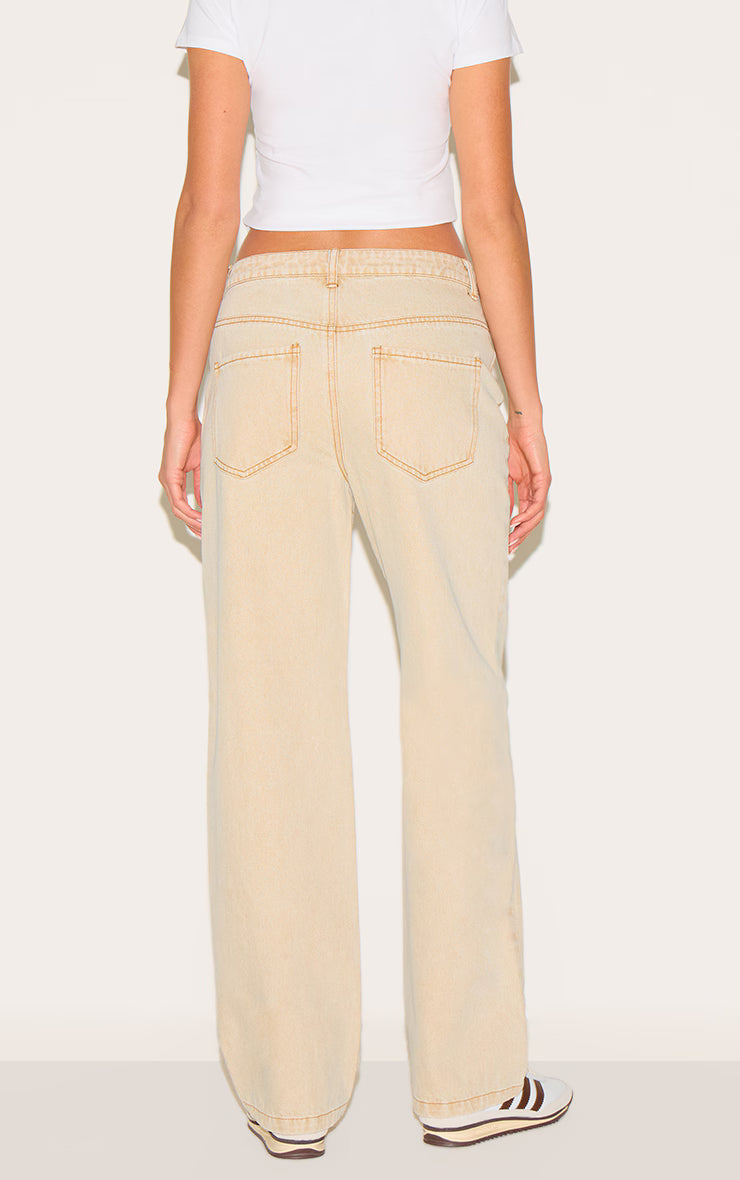 Washed Stone Mid Rise Straight Leg Jeans