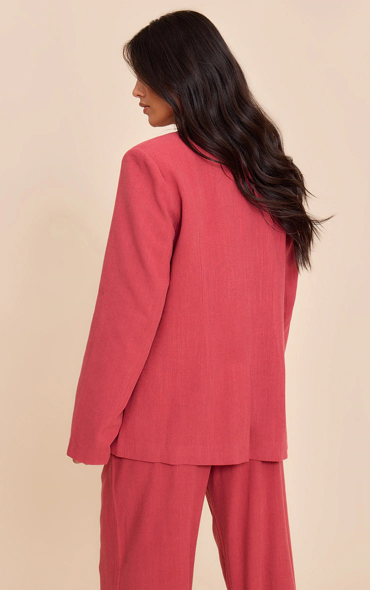 Dark Red Tailored Linen Oversized Blazer