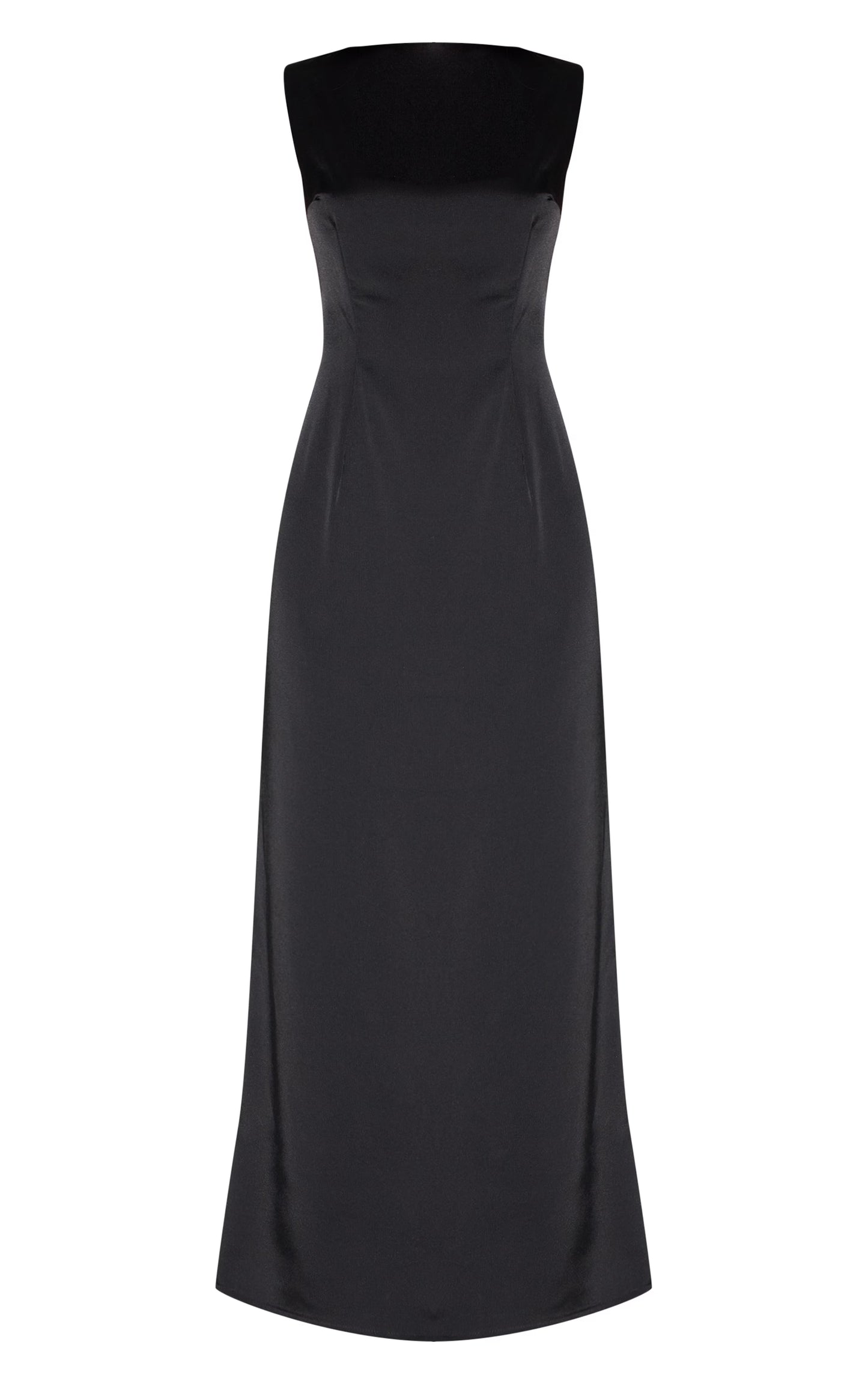 Black Bridesmaid Satin Boat Neck Maxi Dress