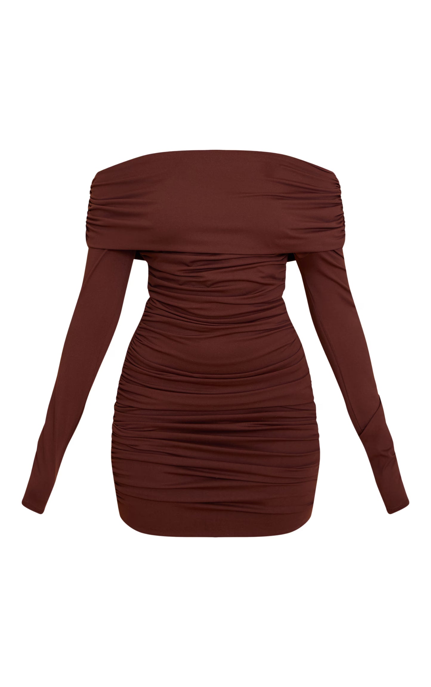 Chocolate Soft Touch Fold Over Ruched Mini Dress