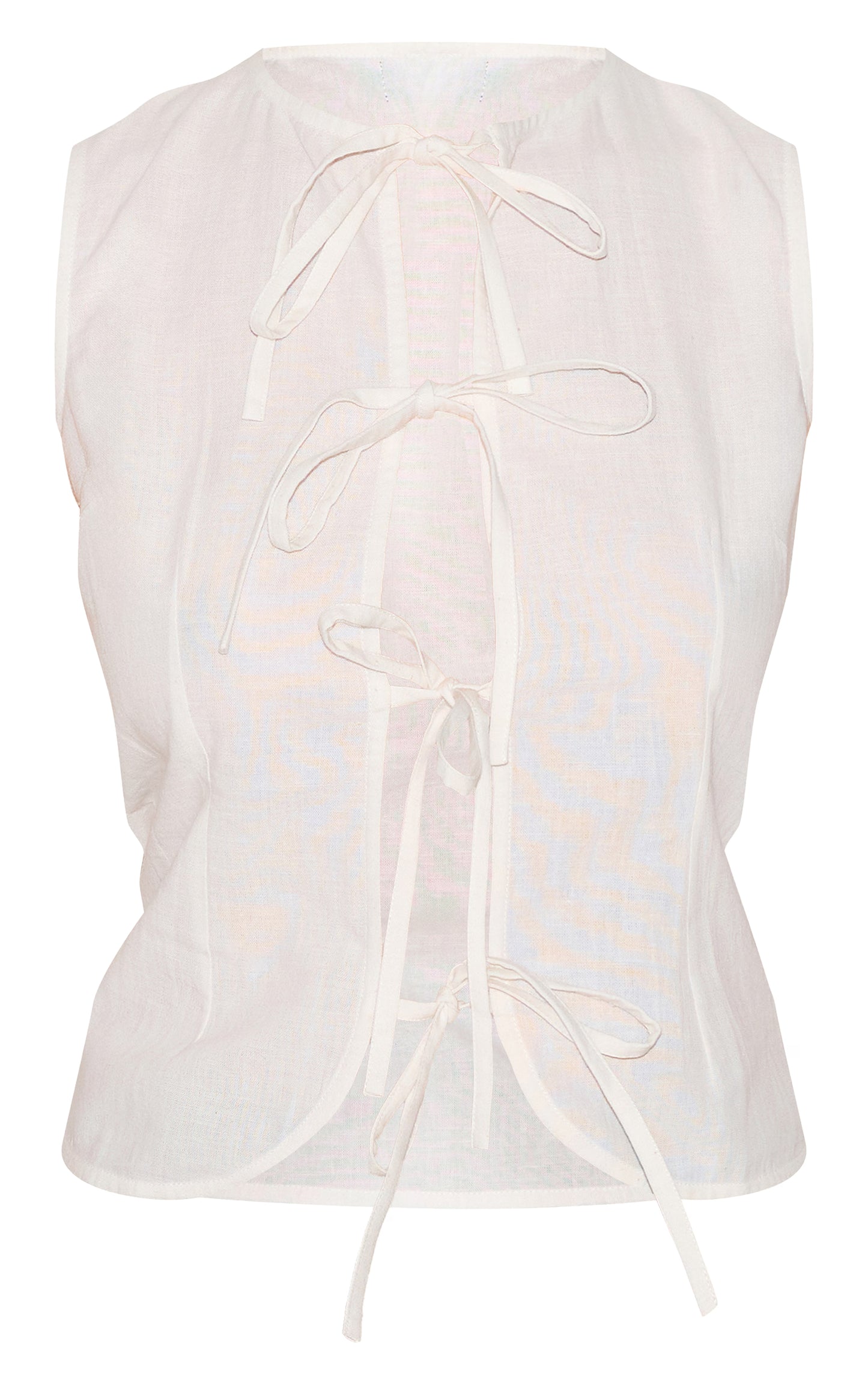 White Lightweight Woven Tie Front Vest