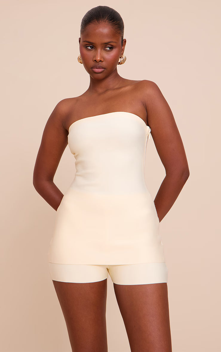 Butter Yellow Tailored Bandage Mid Rise Shorts