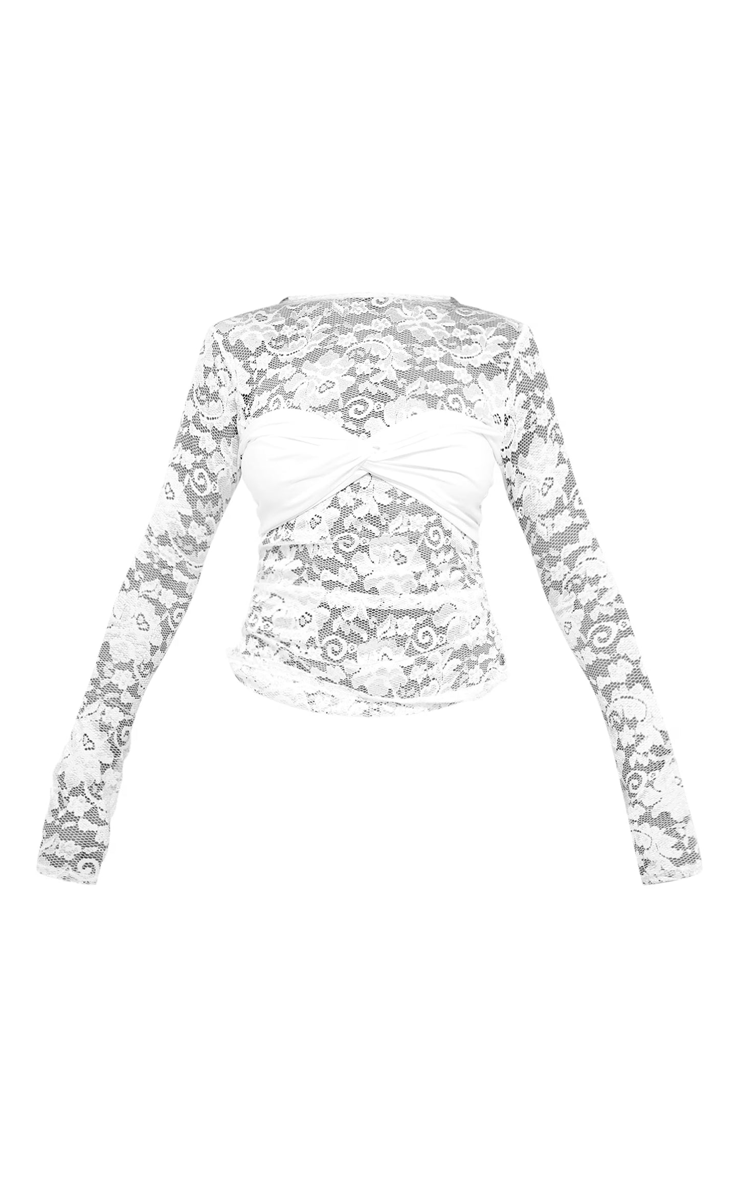 White Bust Detail Lace Long Top