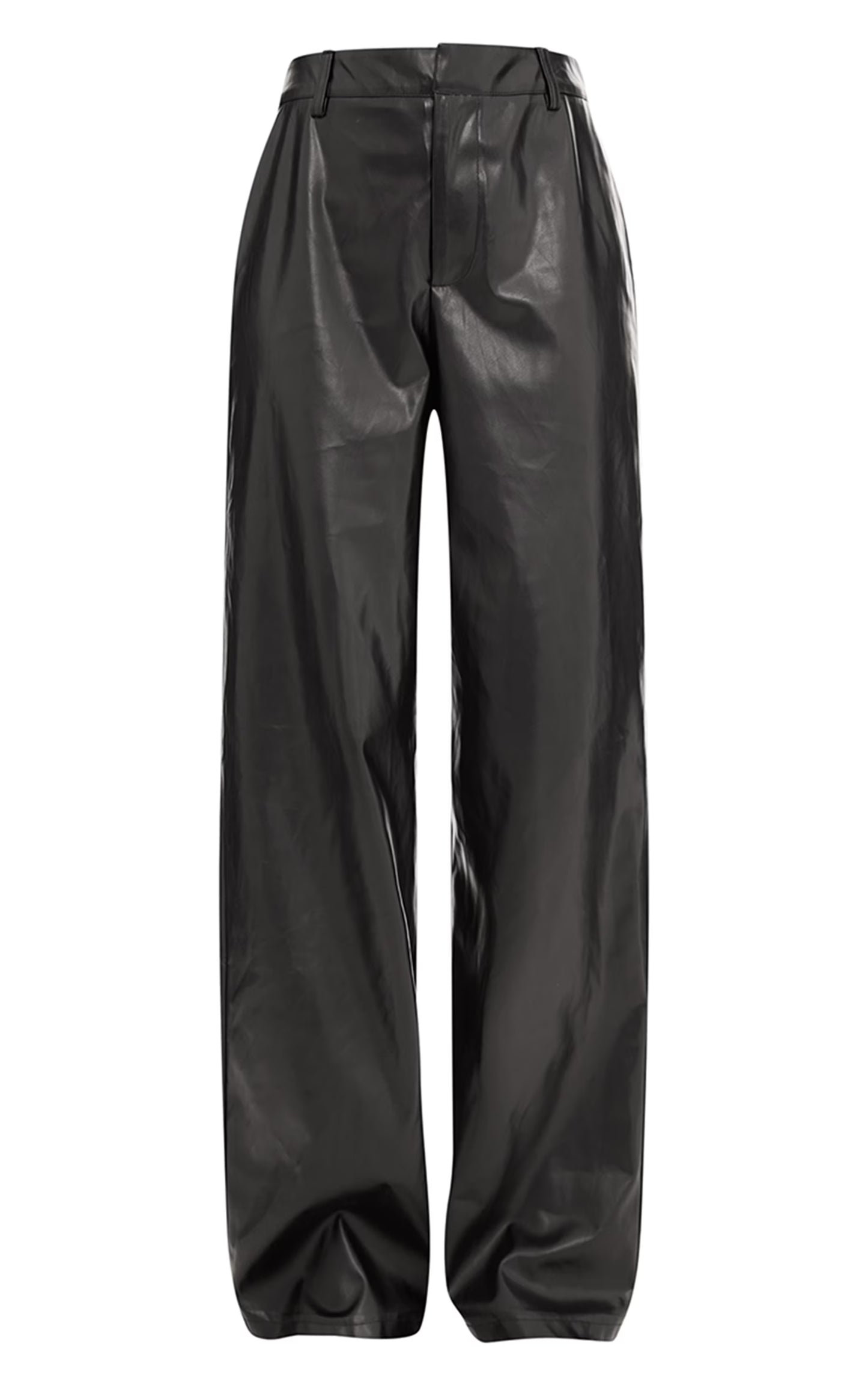 Black Faux Leather Mid Rise Wide Leg Pants