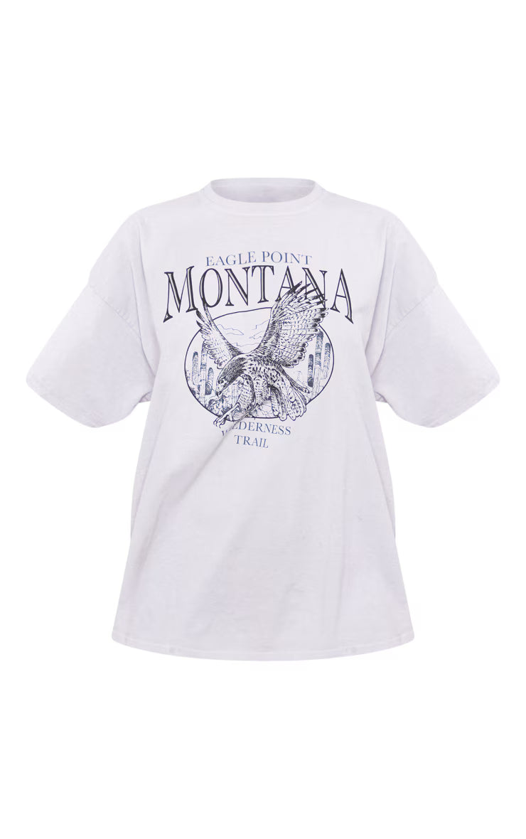 Ash Grey Montana Logo Oversized Washed T Shirt