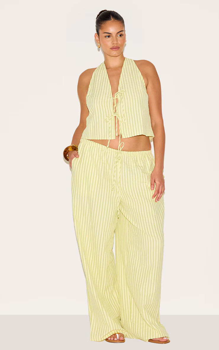 Plus Lime Green Tie Front Striped Sleeveless Top