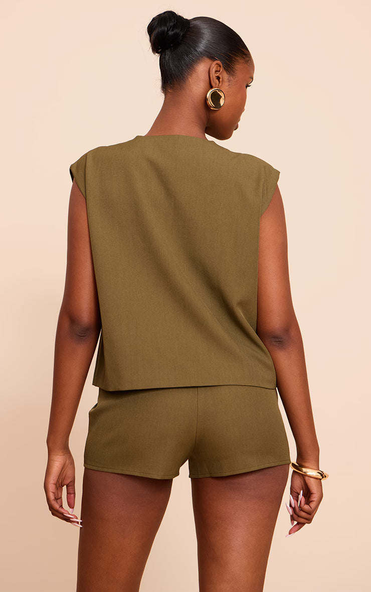 Khaki Gold Trim Oversized Vest